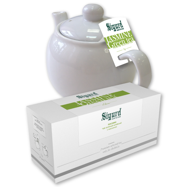 Чай в пакетиках для чайника Sigurd Jasmine ( Зеленый с жасмином) 20 пакетиков по 5 г